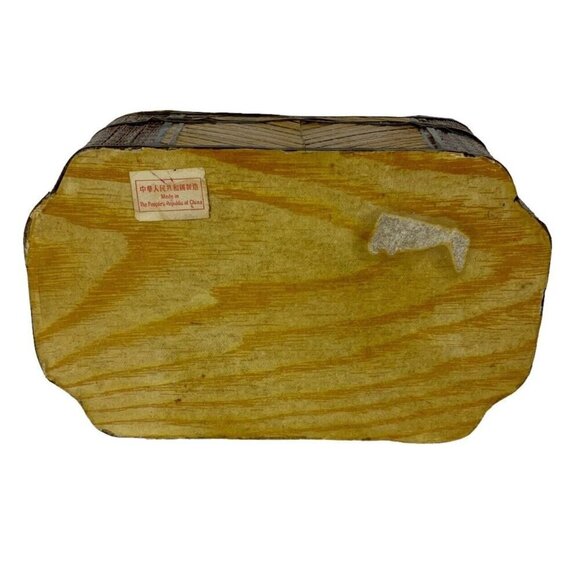 Bamboo Wooden Trinket Stash Box Deer Trees Silhouette Natural Boho Wood Vtg 70s - Picture 9 of 10